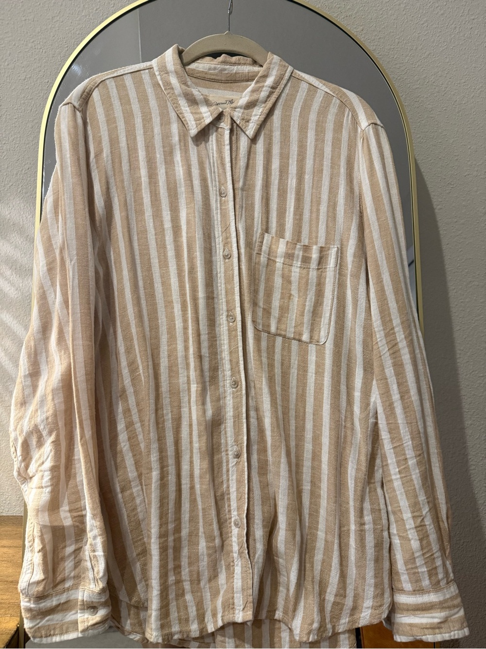 Universal Thread Cream and White Vertical Stripe Button-Down Shirt